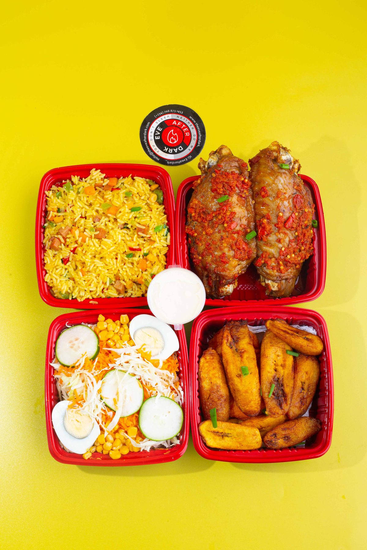 Nigerian fried rice combo with turkey, coleslaw and fried plantain